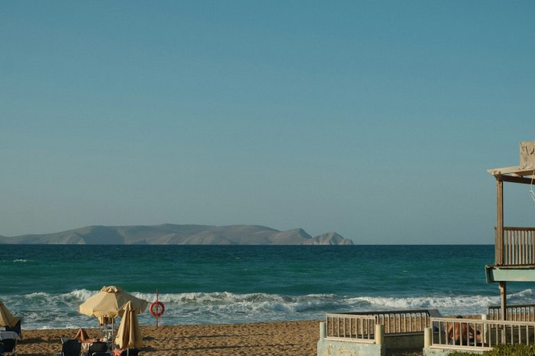 A view across Karteros beach to the Greek island 'Dia'